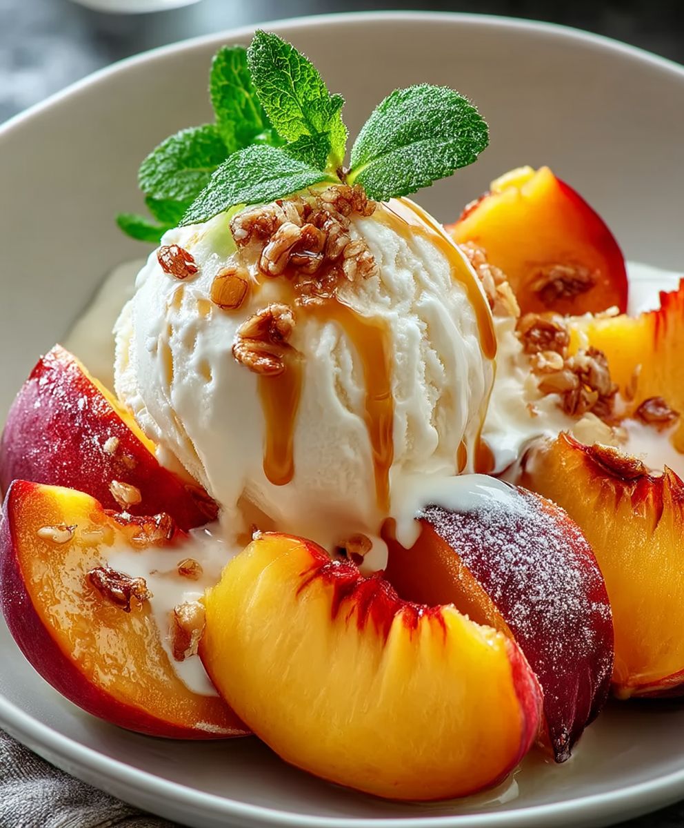 Pfirsich Dessert Vanilleeis