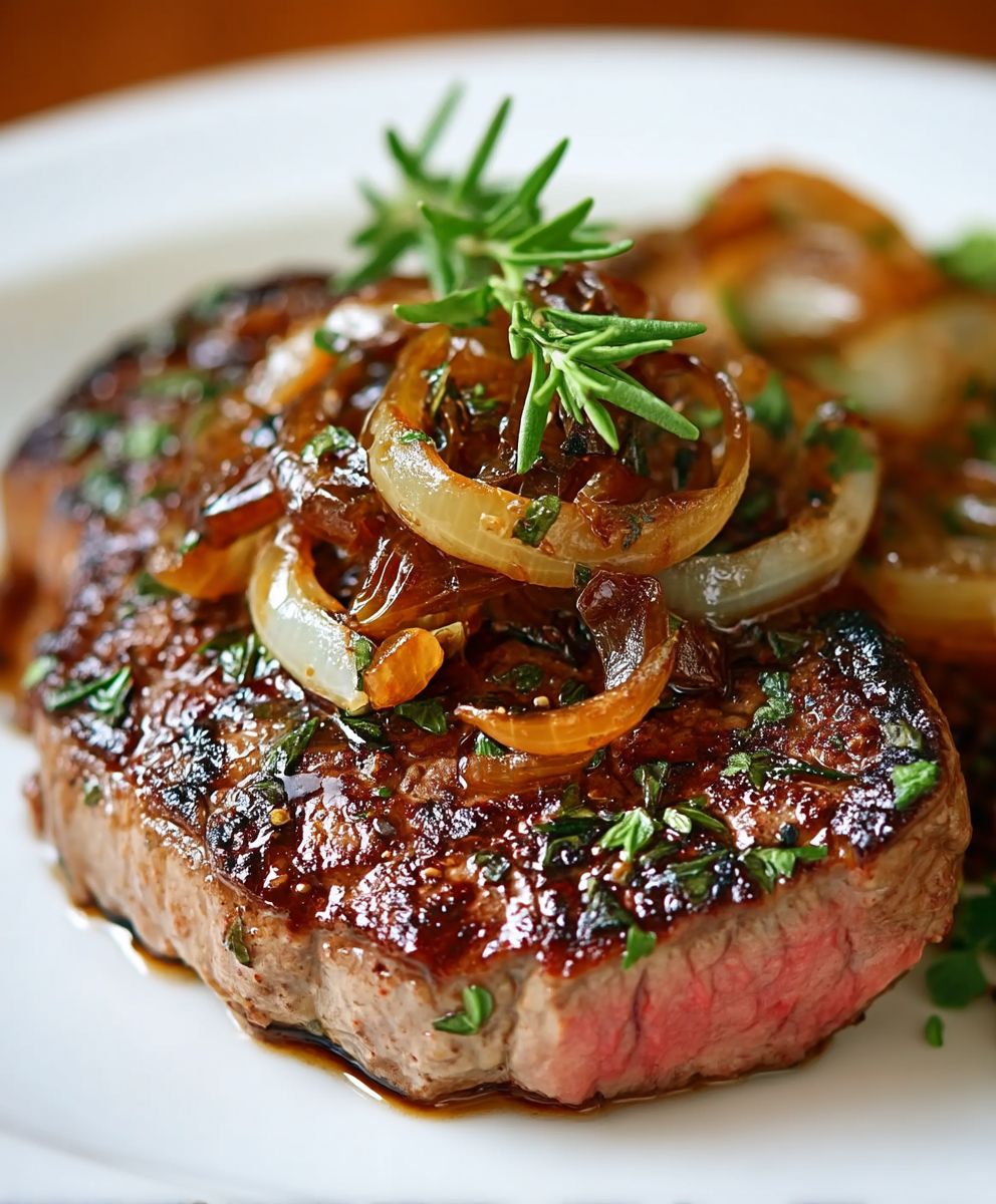 Ribeye Steak karamellisierte Zwiebeln
