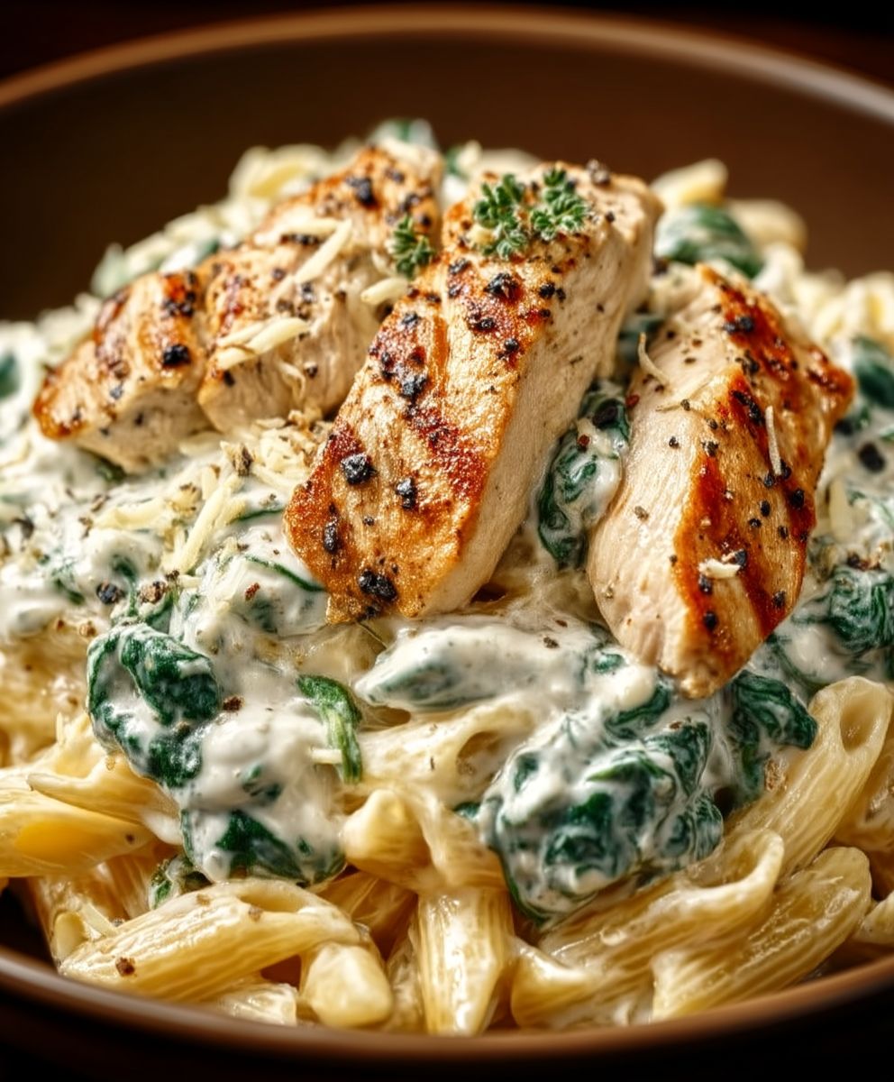 Frischkäse Spinat Hähnchen Pasta