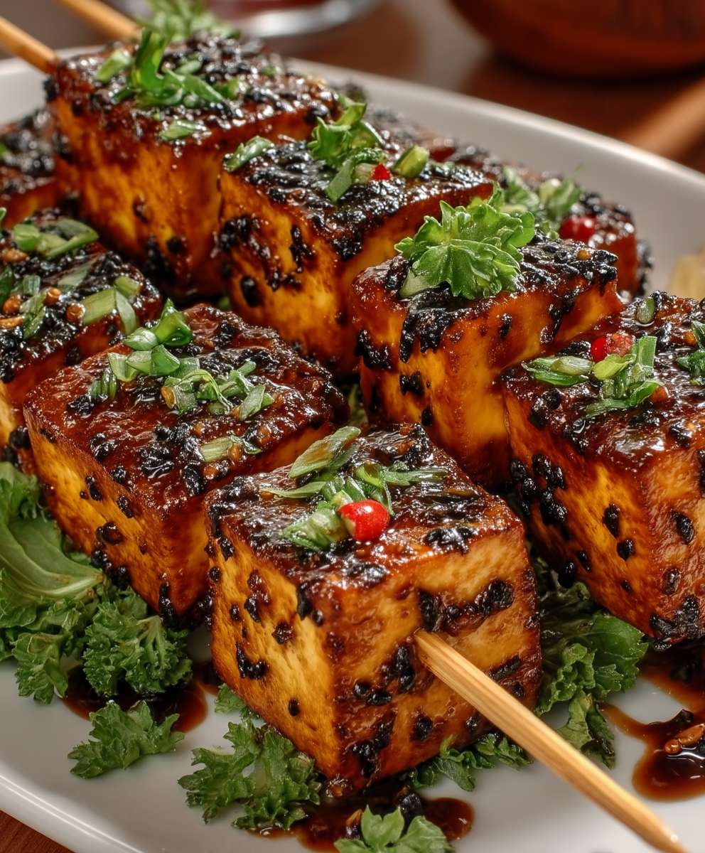 Knoblauch Soja Tofu Spieße