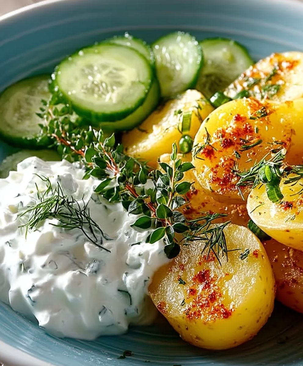Kartoffeln Gurkensalat Quark