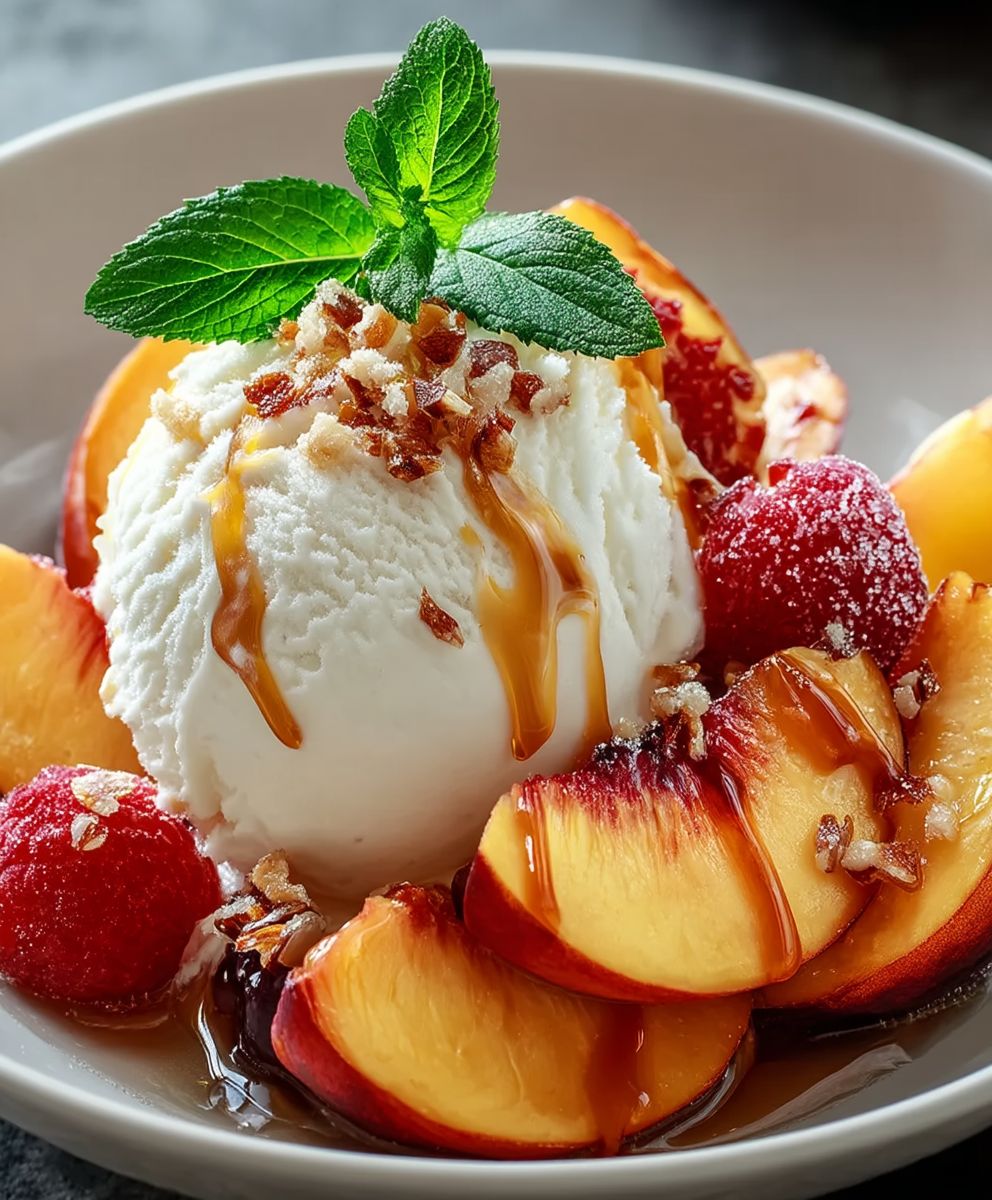 Pfirsich Dessert Vanilleeis