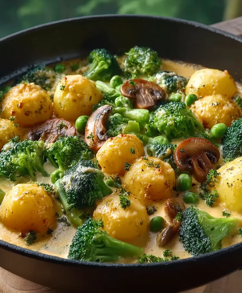 Ultimative Brokkoli Kartoffel Pfanne mit Pilzen & Käse