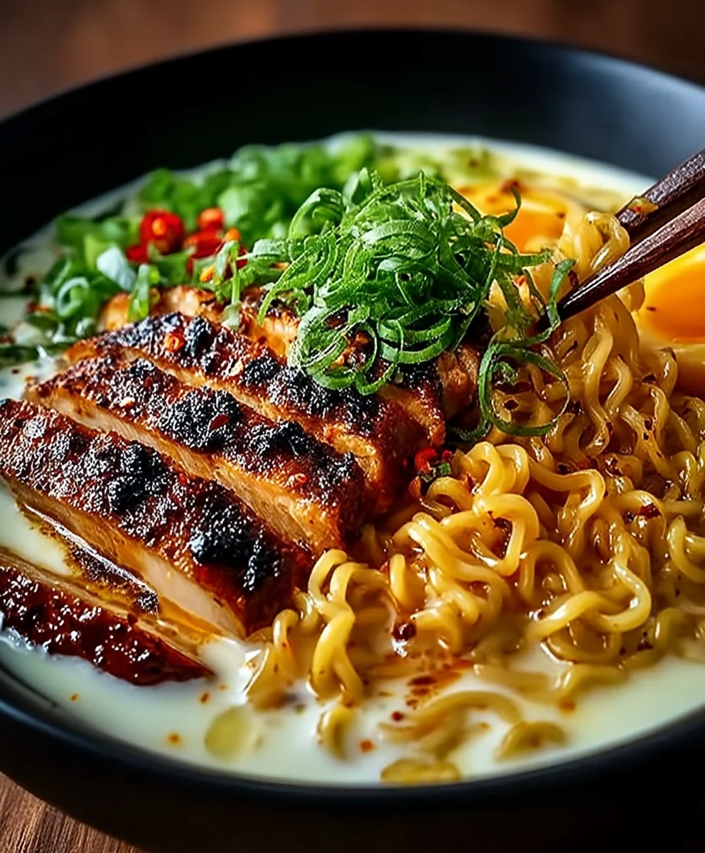 Feurige Hähnchen Ramen: Cremig-pikant mit Knoblauchsauce