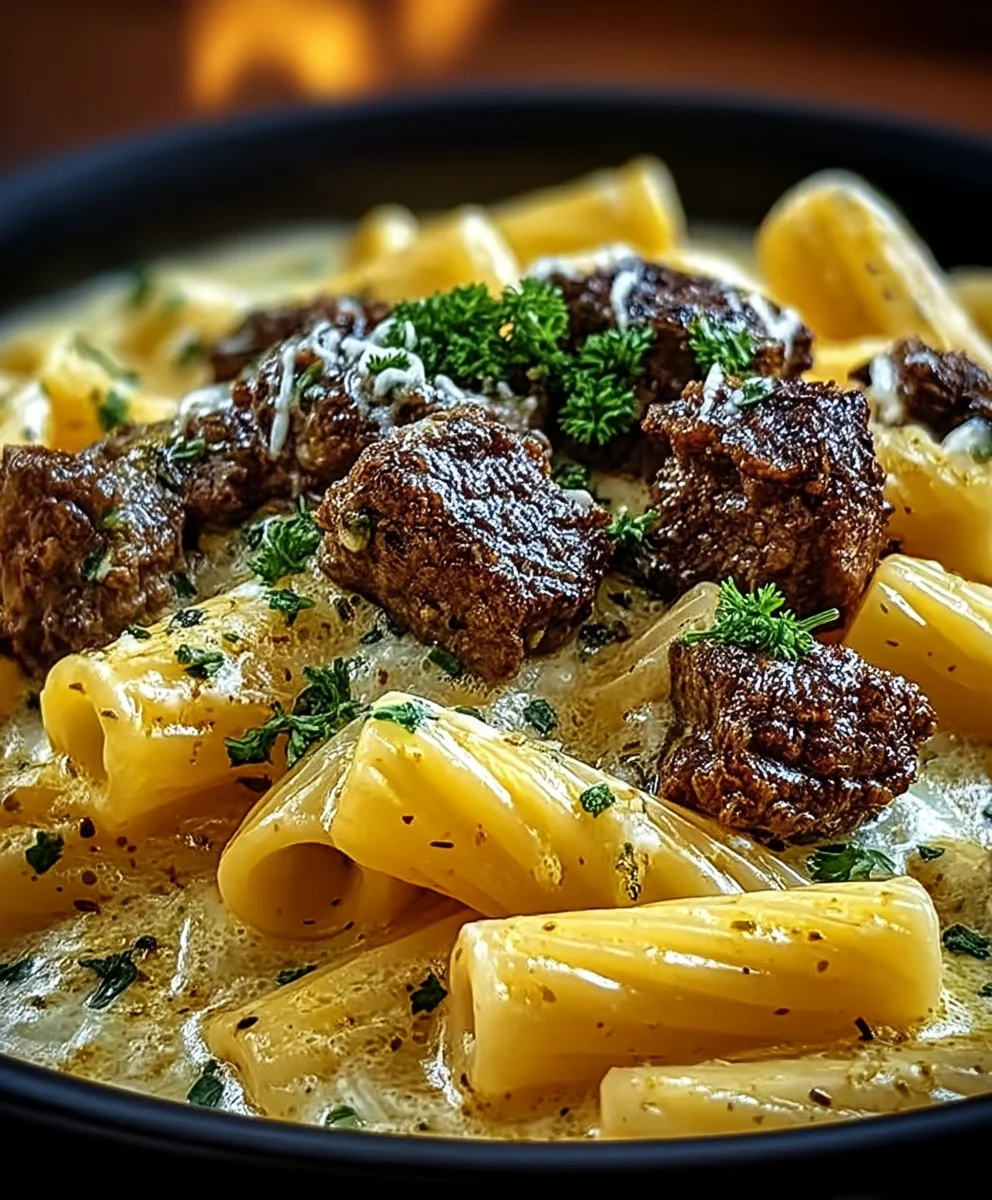 Cremiges Knoblauch Rindfleisch mit Nudeln – Genial Lecker!