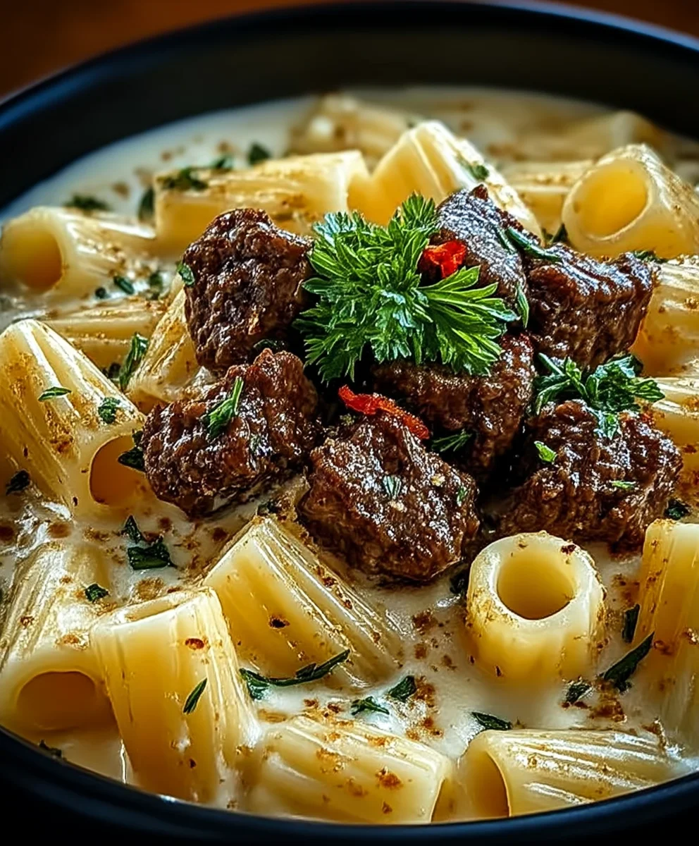 Cremiges Knoblauch Rindfleisch mit Nudeln – Genial Lecker!