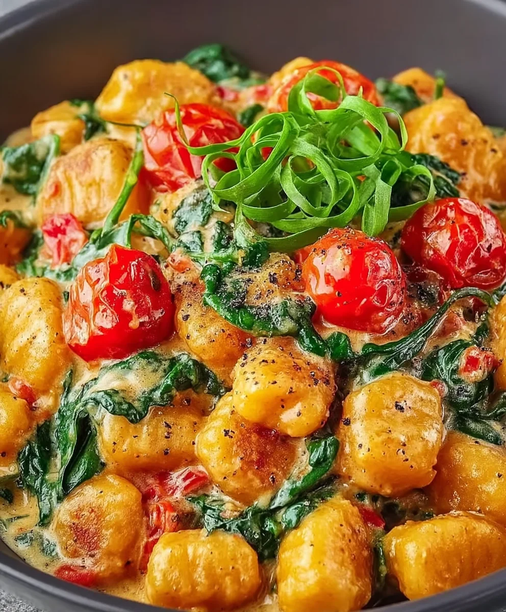 Schnelle Gnocchi Pfanne mit Tomate & Spinat – Unglaublich lecker!