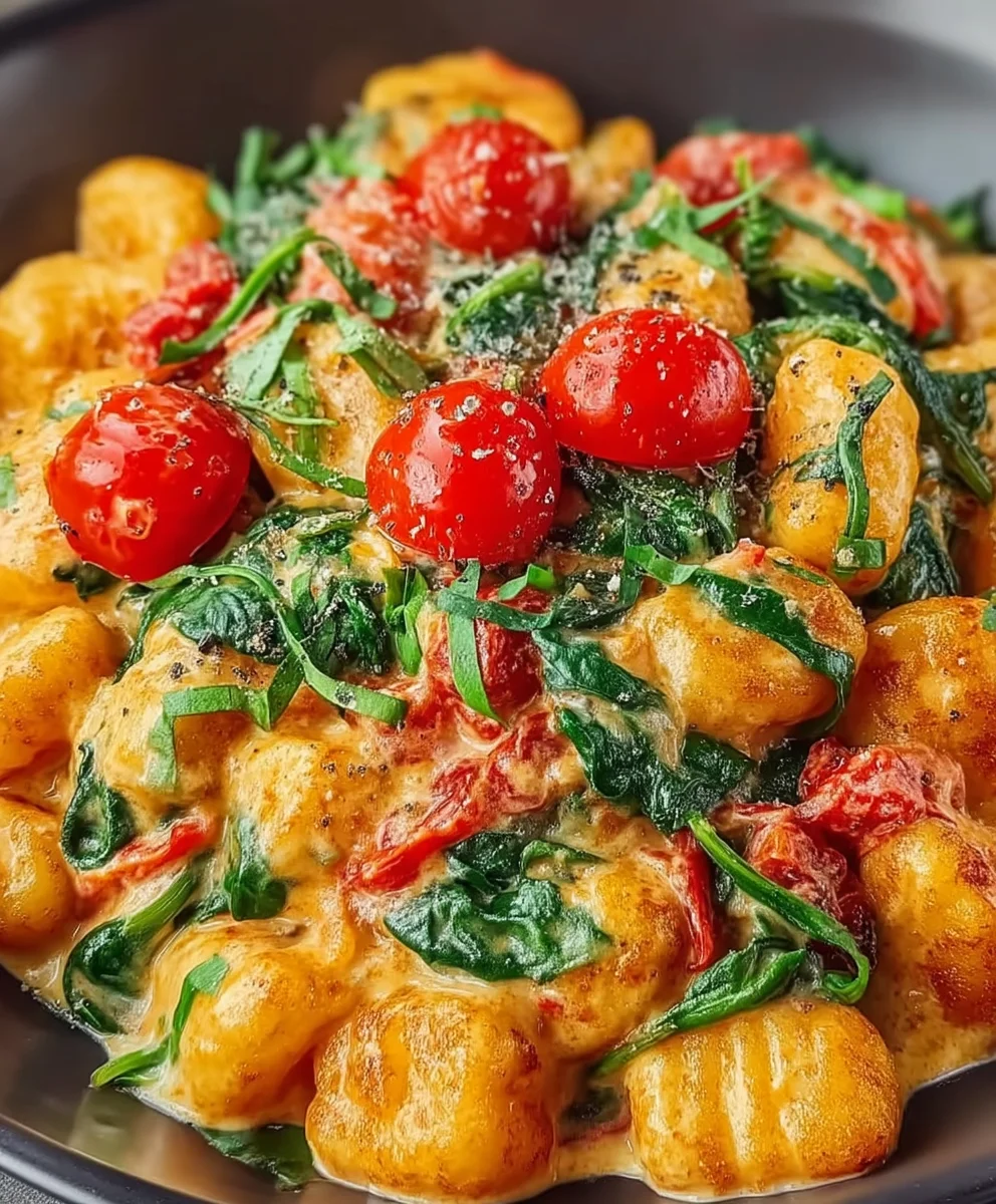 Schnelle Gnocchi Pfanne mit Tomate & Spinat – Unglaublich lecker!