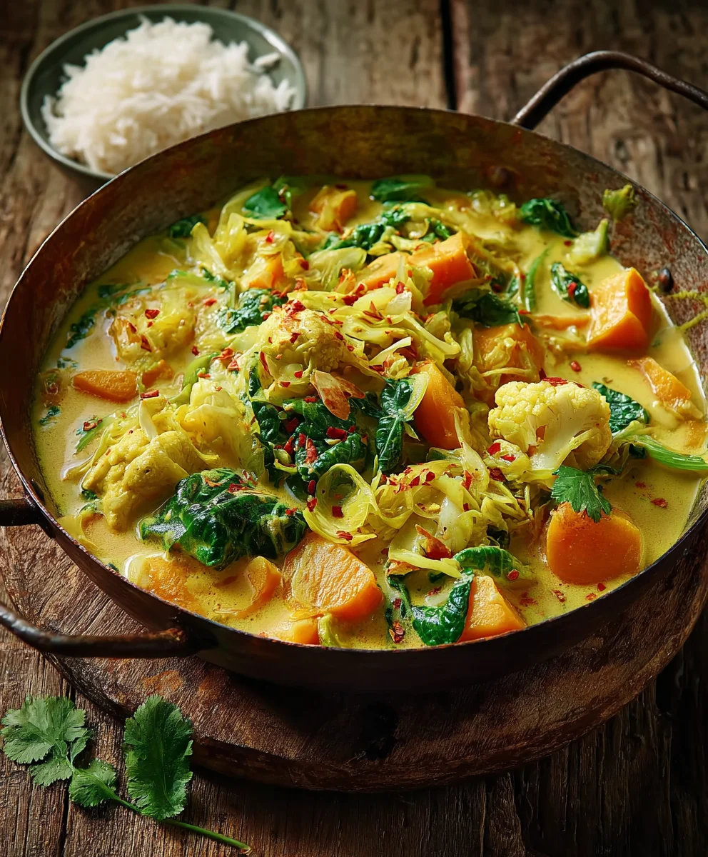 Süßes Wirsingcurry mit Süßkartoffeln & Aprikosen