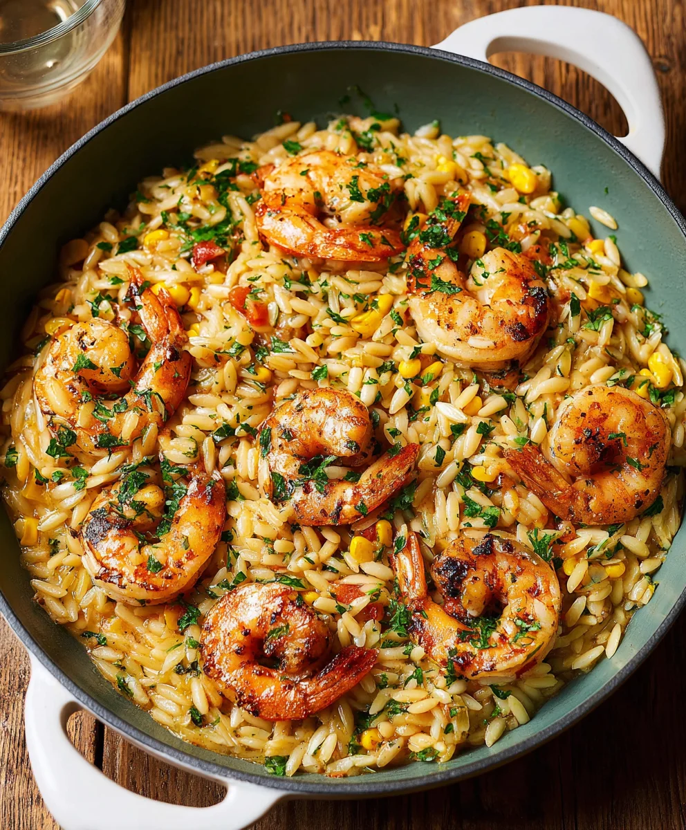 Lecker: Orzo mit Garnelen & Geröstetem Mais – Schnell!