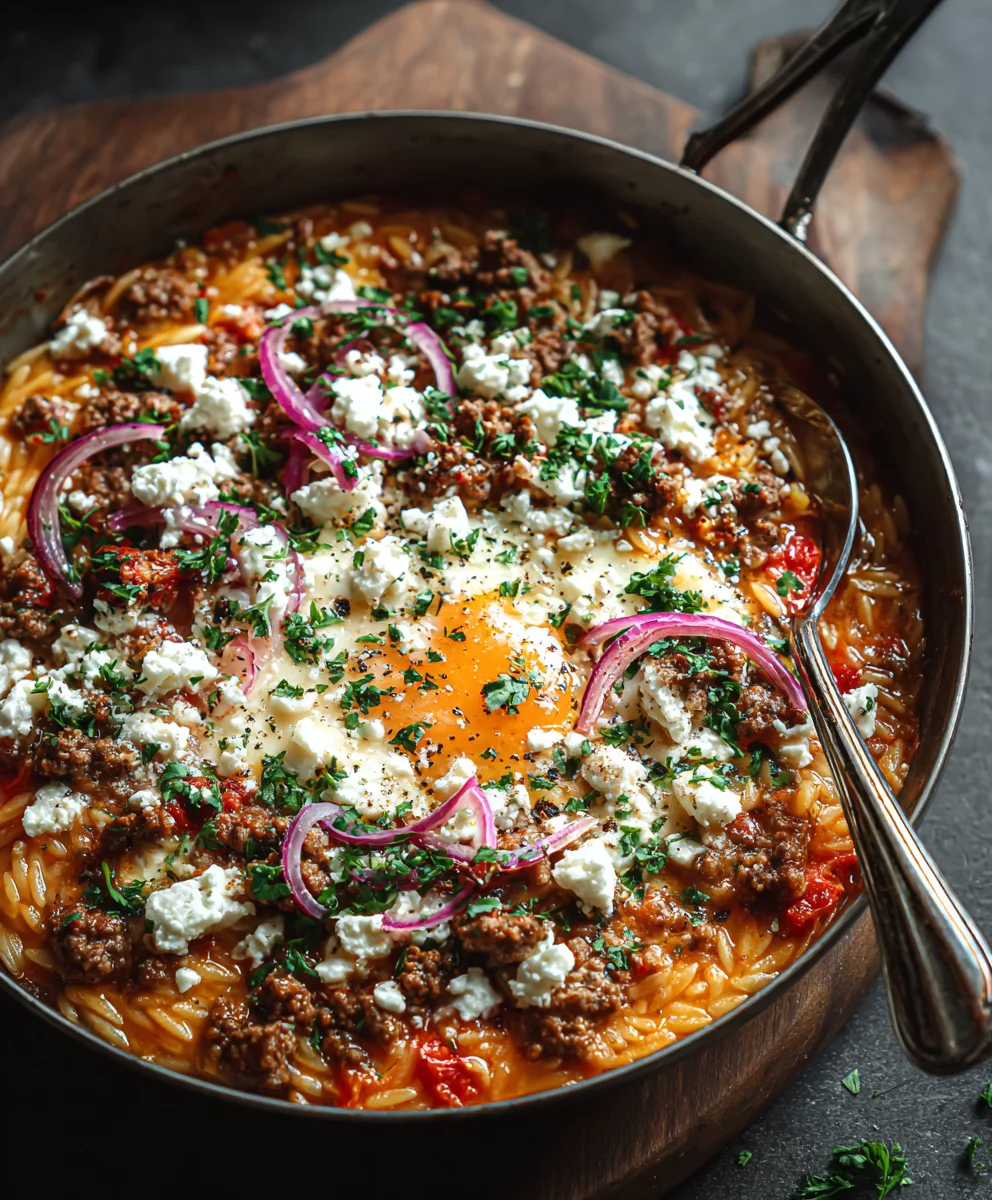 Kritharaki Hackfleischpfanne mit Feta – schnell & lecker!