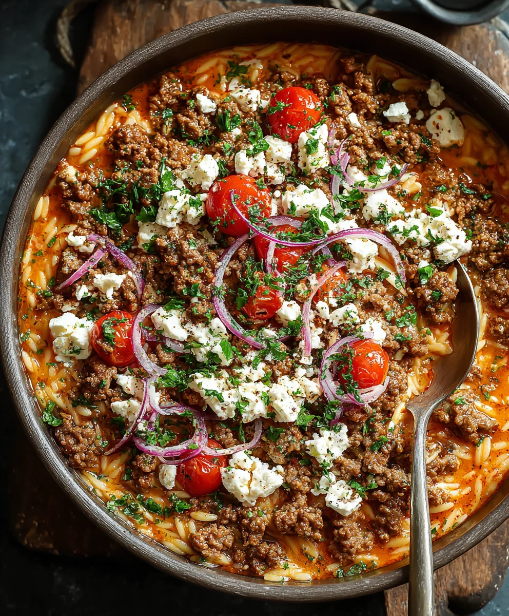 Kritharaki Hackfleischpfanne mit Feta – schnell & lecker!