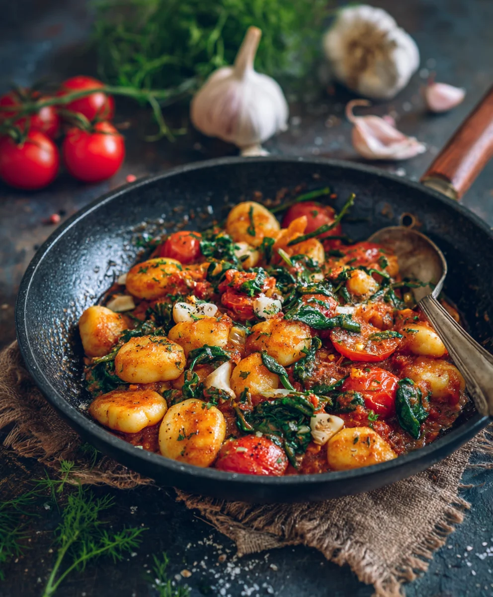 Schnelle Gnocchi Pfanne: Tomate, Spinat – Fertig in Minuten!