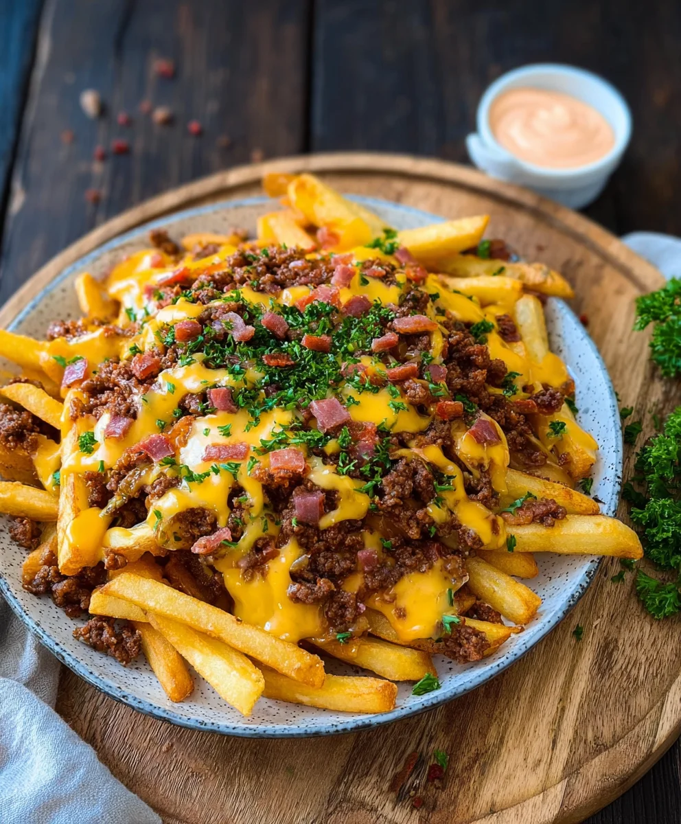 Loaded Fries mit saftigem Rinderhack & cremigem Cheddar!