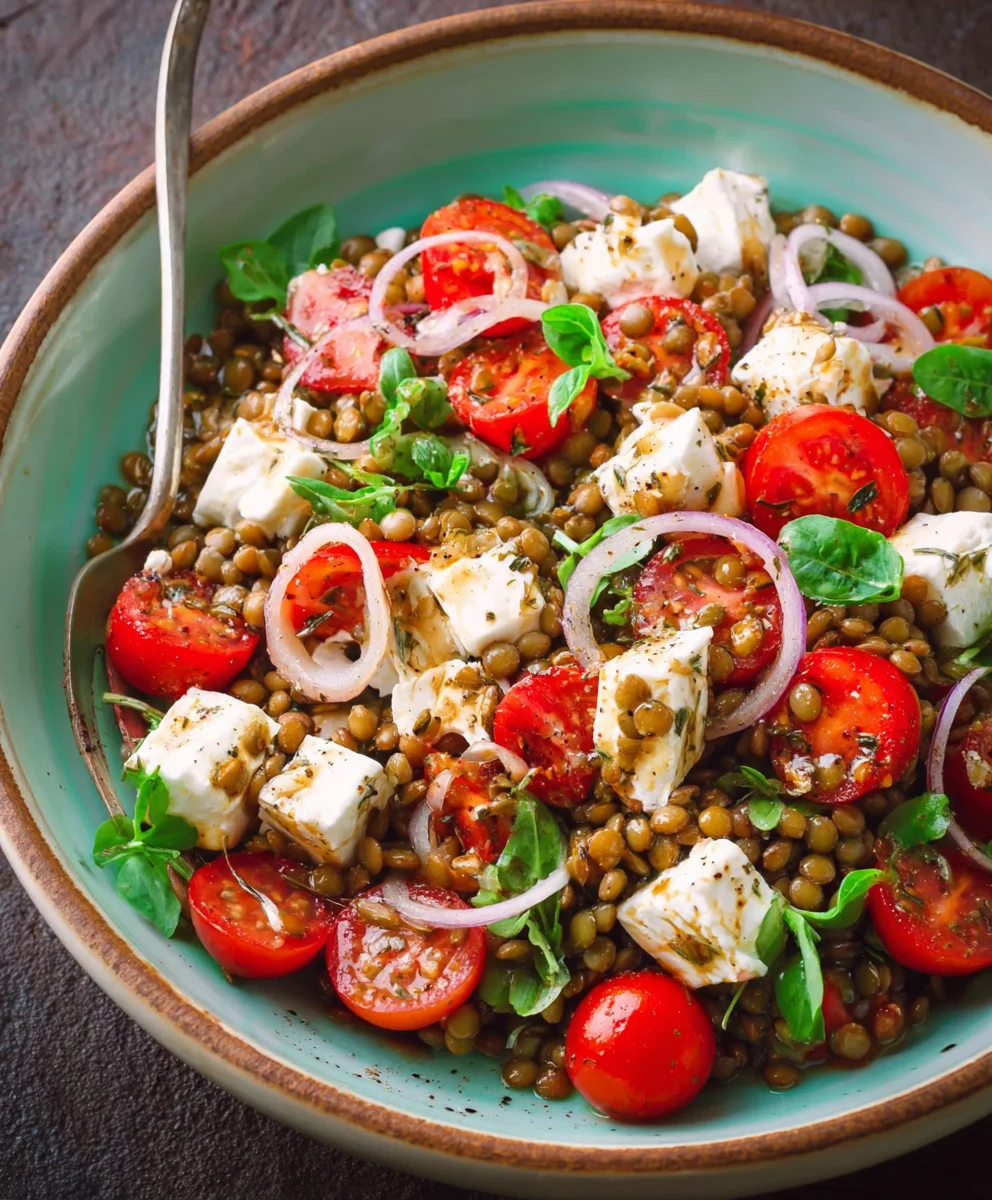 Schneller Linsen Feta Salat: Gesund, frisch & einfach zubereitet.