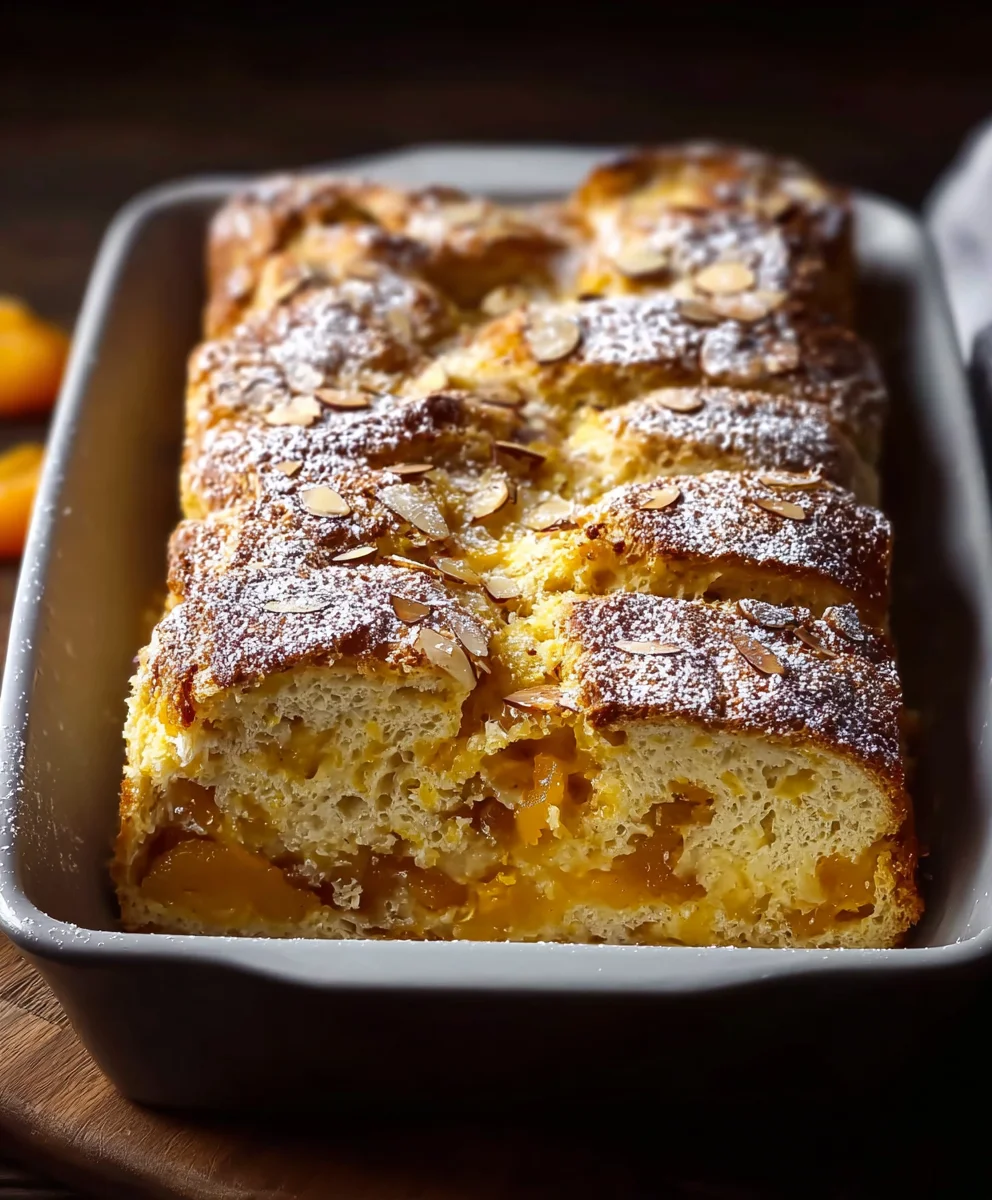 Verführerischer Suesser Brotauflauf mit Aprikose & Mandel