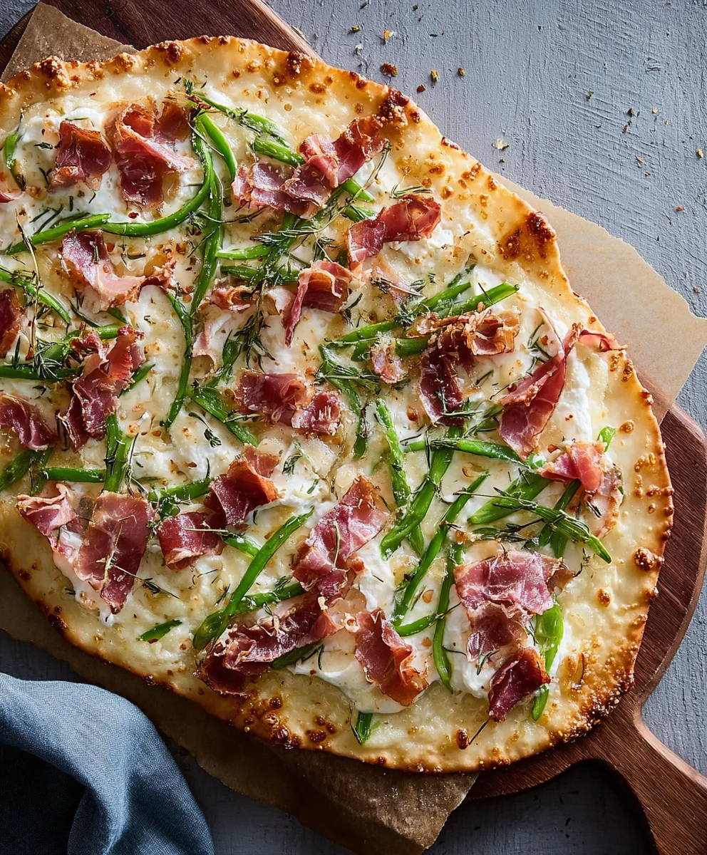 Flammkuchen mit Kefen, Rindfleischwürfel & Cremefraiche