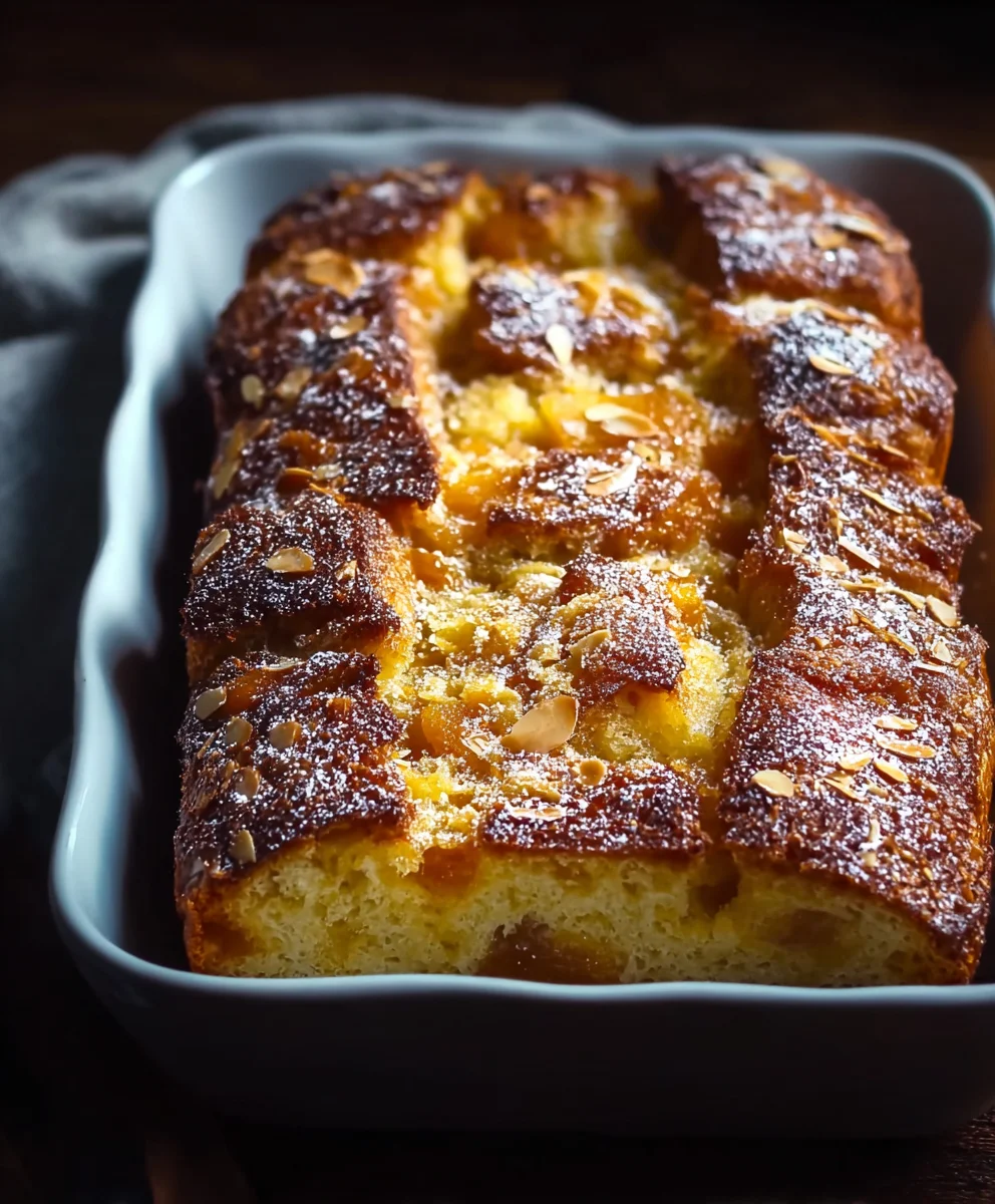 Verführerischer Suesser Brotauflauf mit Aprikose & Mandel