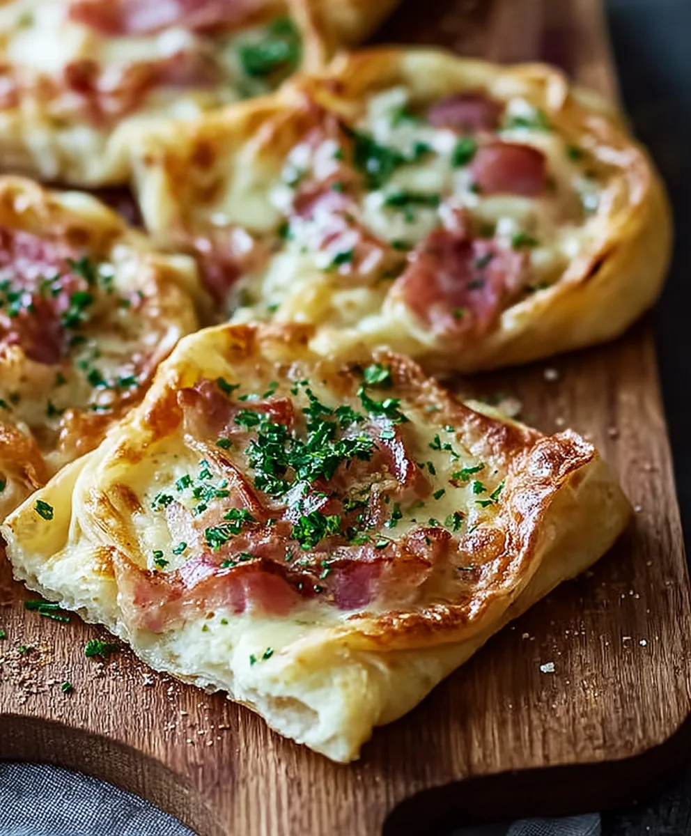 Herzhafte Flammkuchen Taschen mit Rinderbacon
