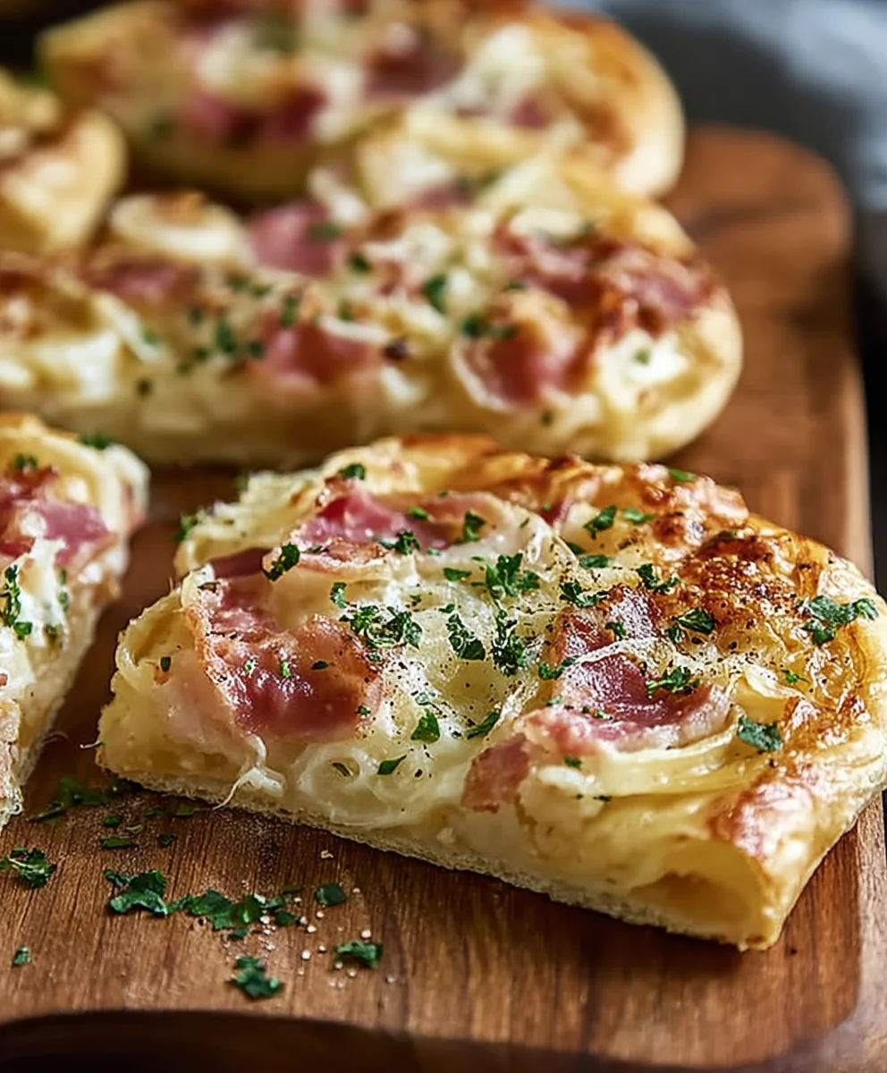 Herzhafte Flammkuchen Taschen mit Rinderbacon
