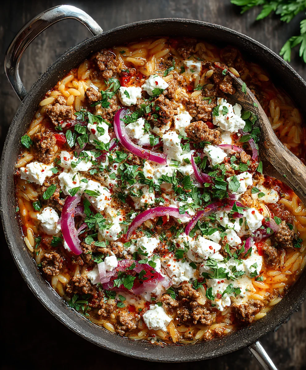 Kritharaki-Hackfleischpfanne mit Feta - Lecker & Einfach