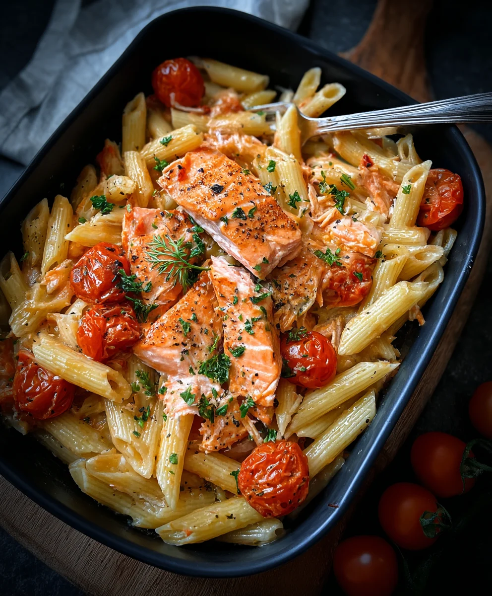 Ofen-Lachs-Pasta mit Tomaten: Schnell & Lecker
