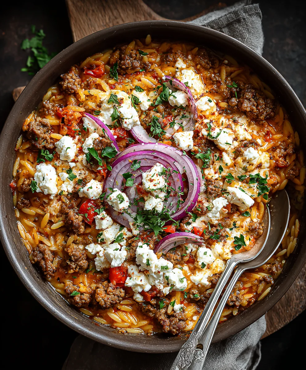 Kritharaki-Hackfleischpfanne mit Feta - Lecker & Einfach