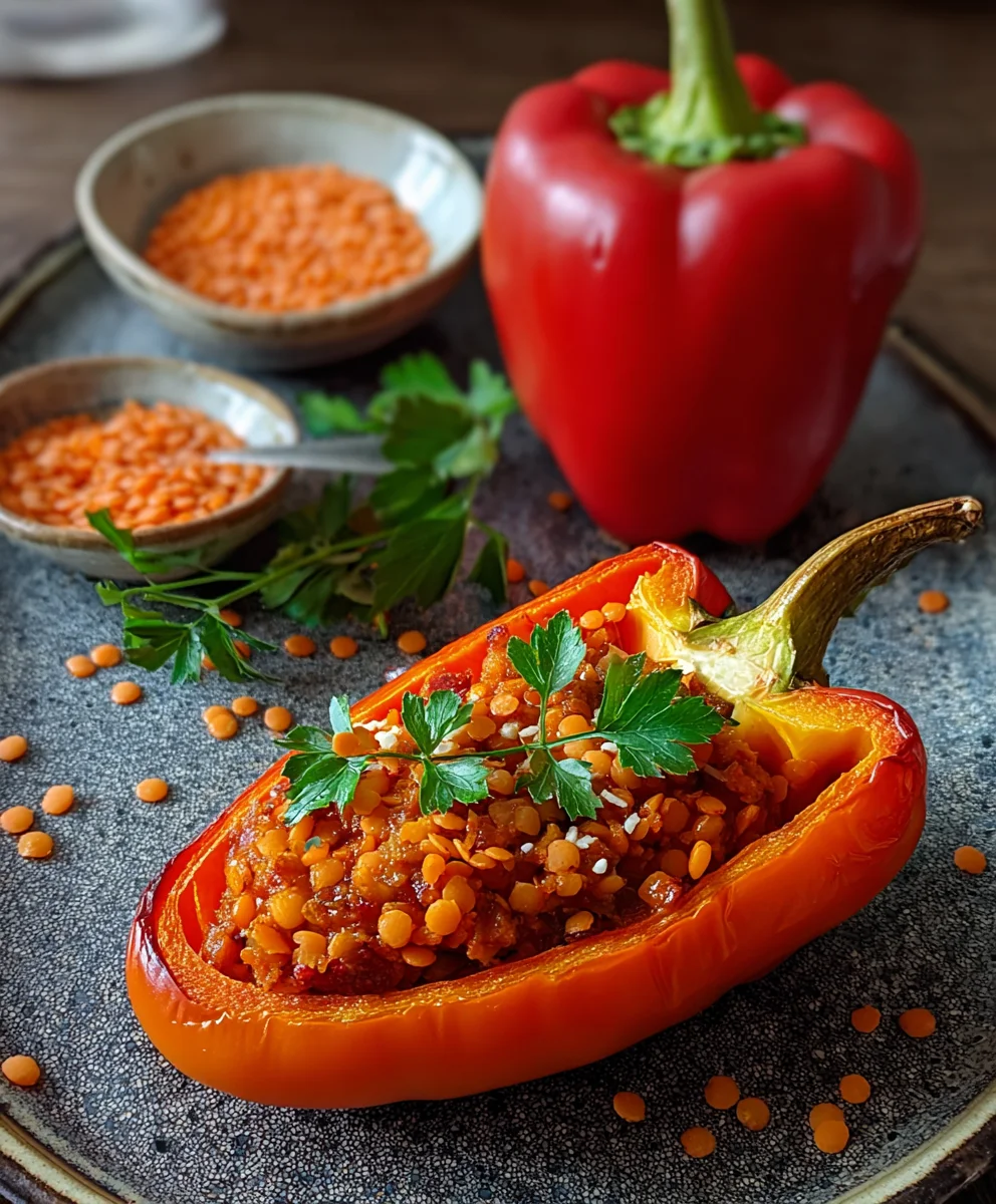 Gefüllte Spitzpaprika: Linsen-Hack-Genuss