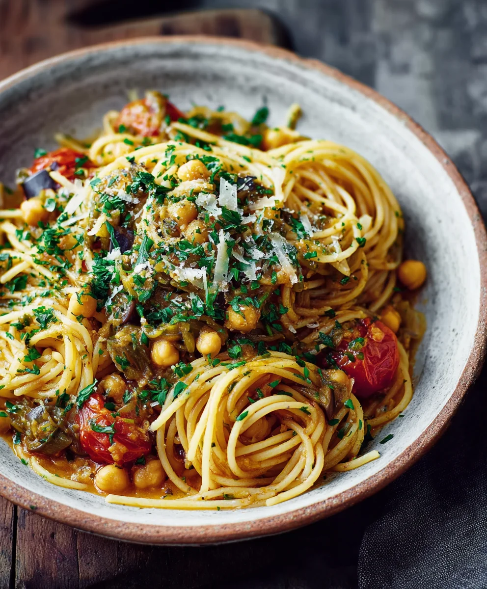 Aubergin extracten-Kichererbsen Spaghetti: Einfach lecker!
