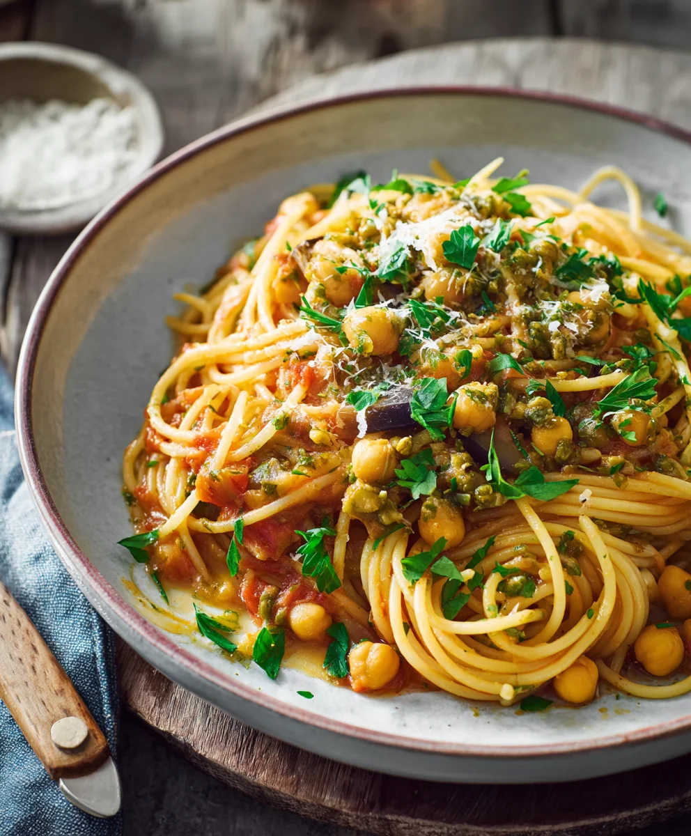 Aubergin extracten-Kichererbsen Spaghetti: Einfach lecker!