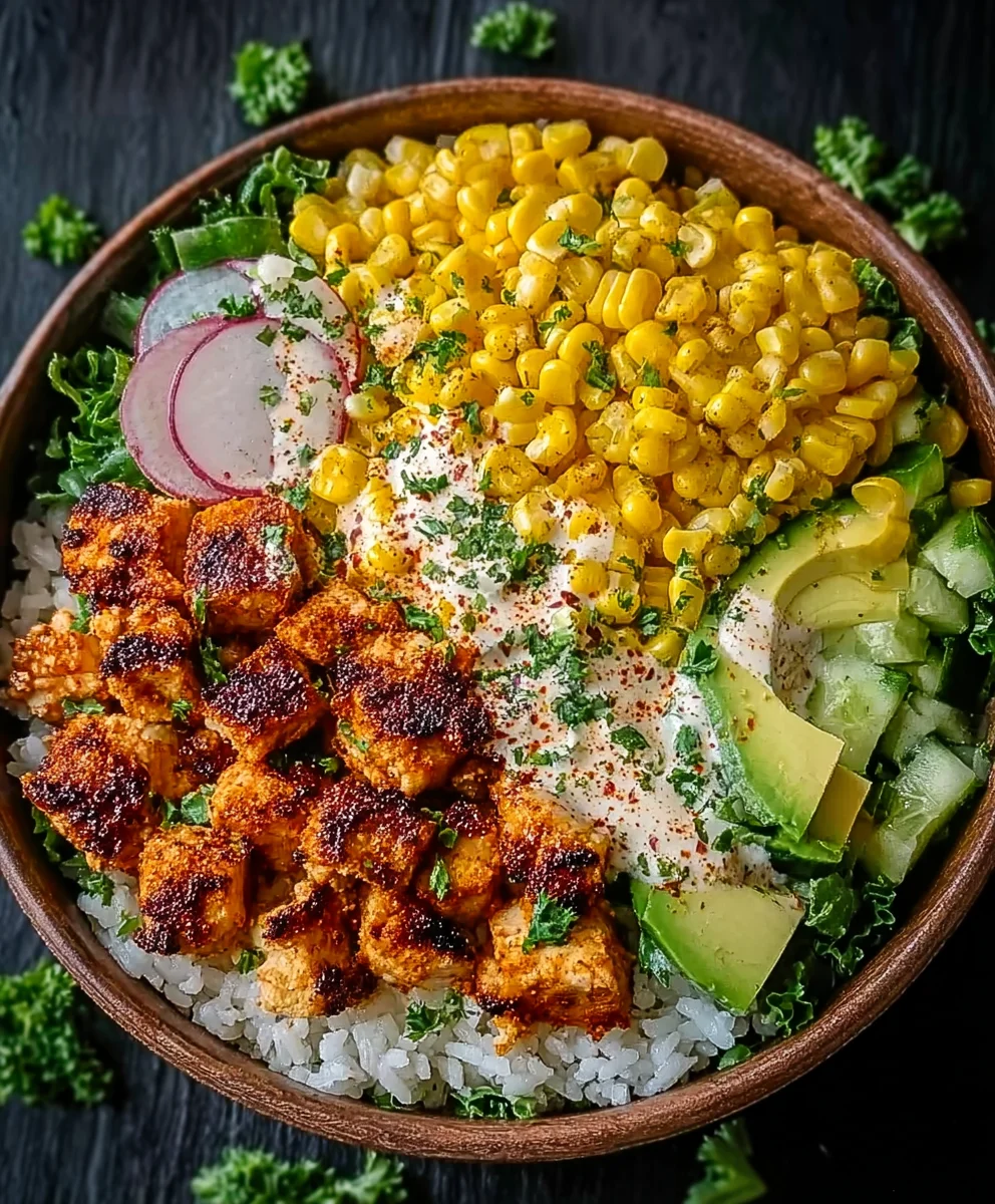 Street Corn Hähnchen Reis Bowl: Einfach & Lecker