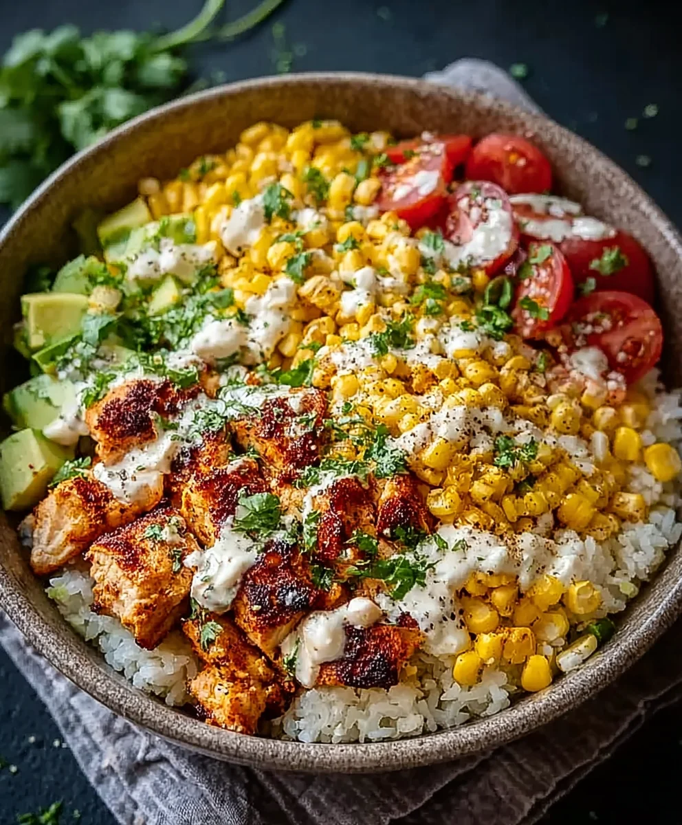 Street Corn Hähnchen Reis Bowl: Einfach & Lecker