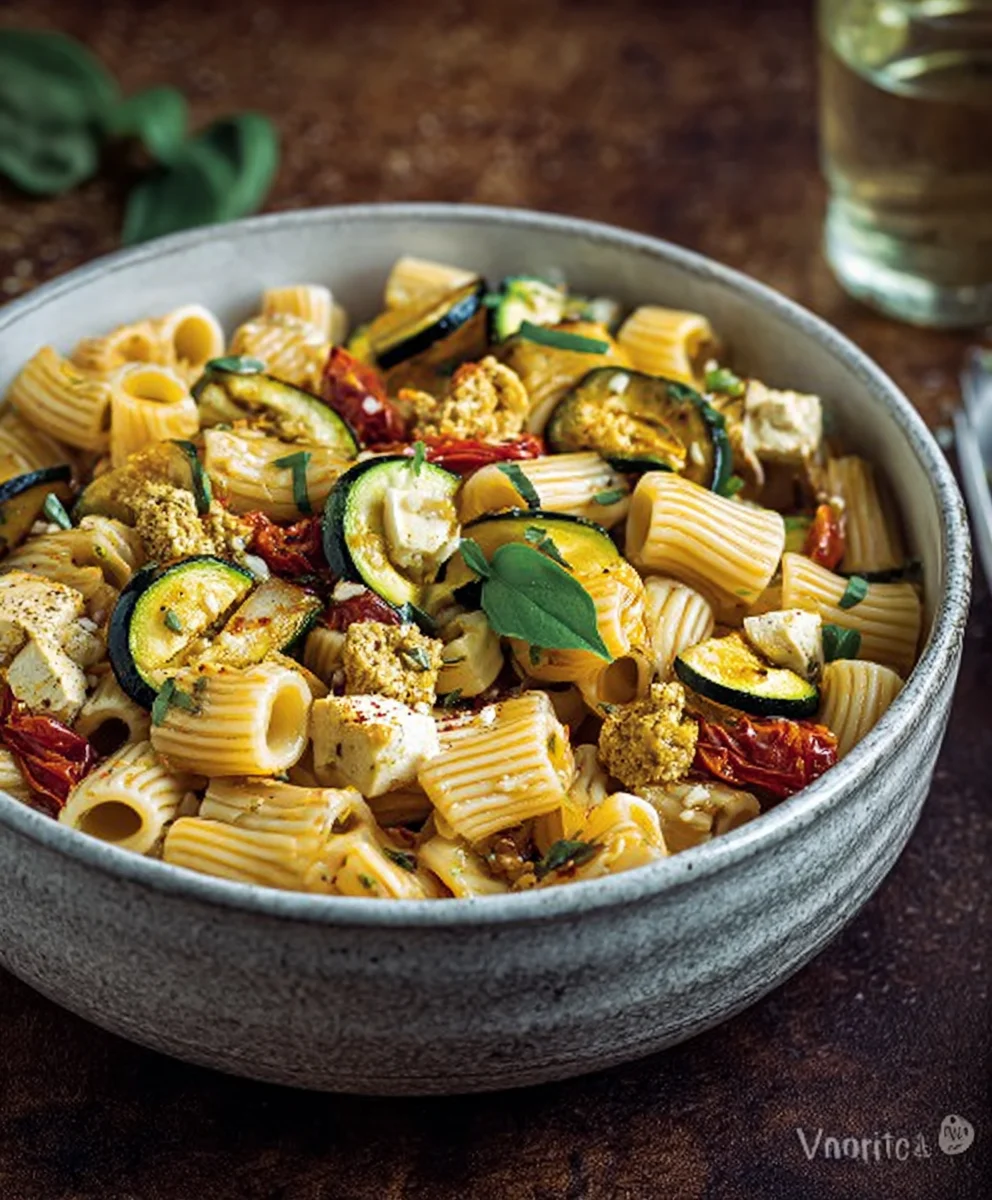 Vegane Pasta mit sonnengetrockneten Tomaten & Zucchini