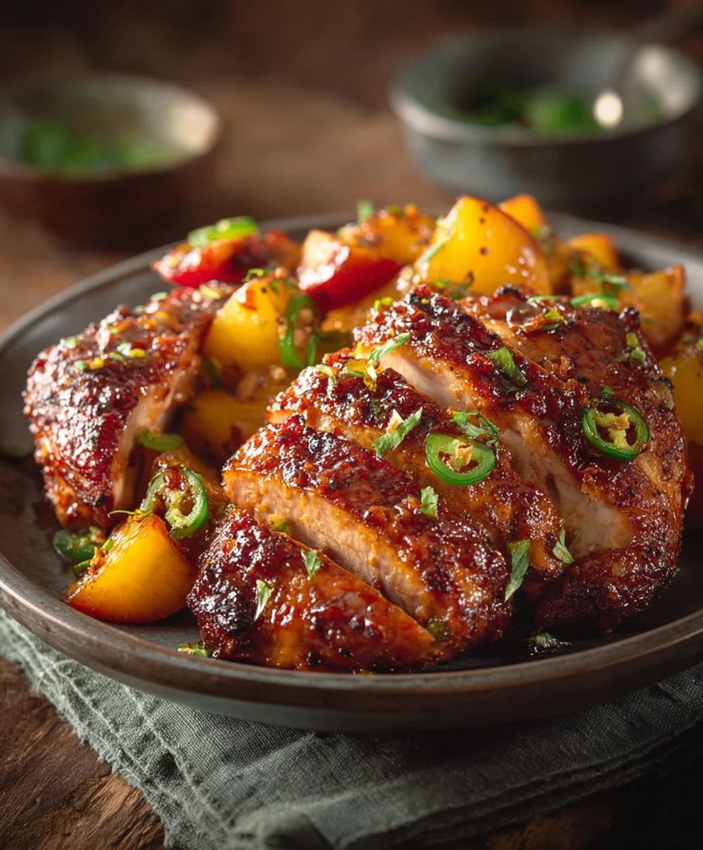 Glasiertes Rindfleisch mit Pfirsich & Jalapeño – Süß-scharf