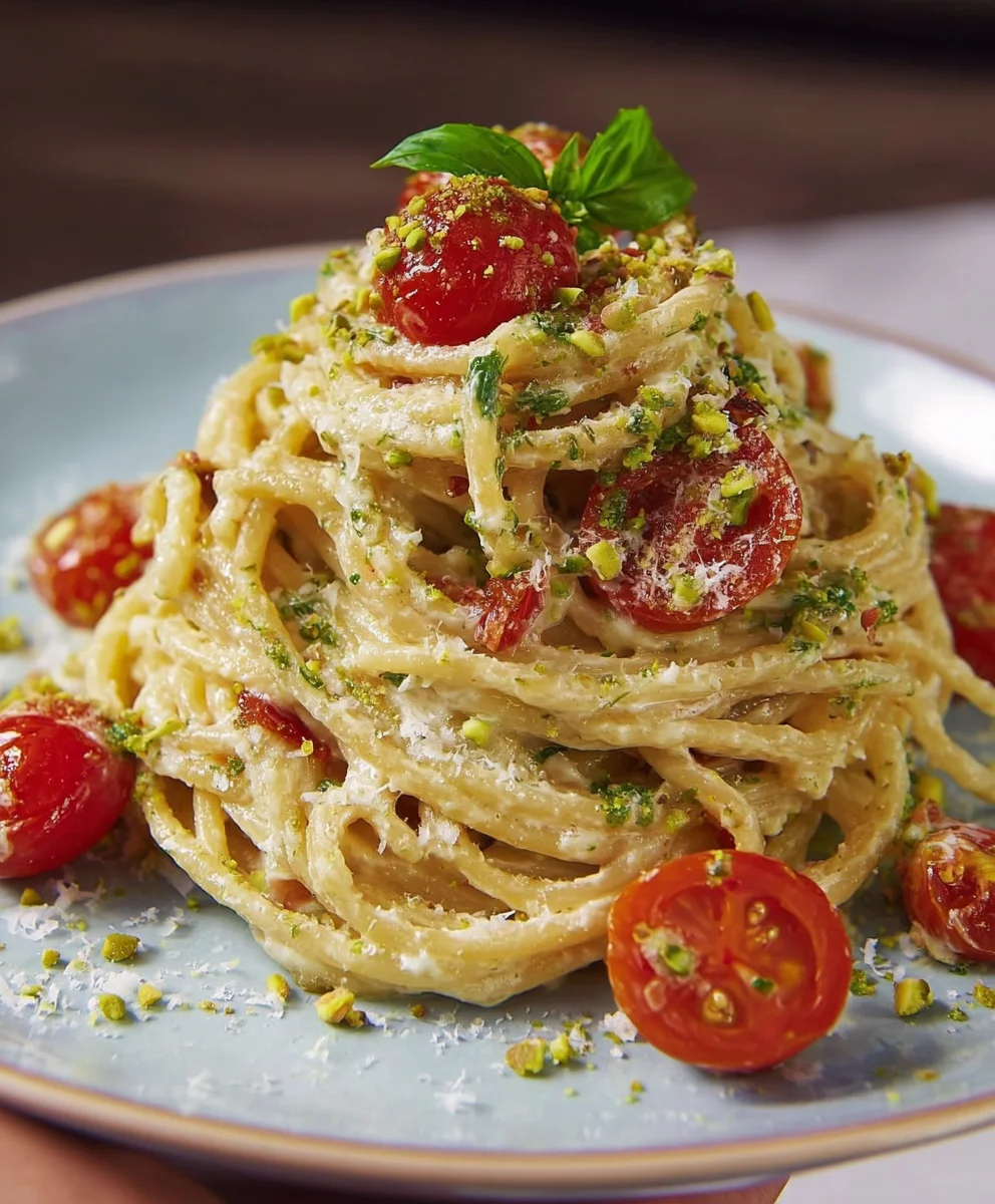 Spaghetti Ricotta Pistazie mit Tomaten – Cremig, Schnell