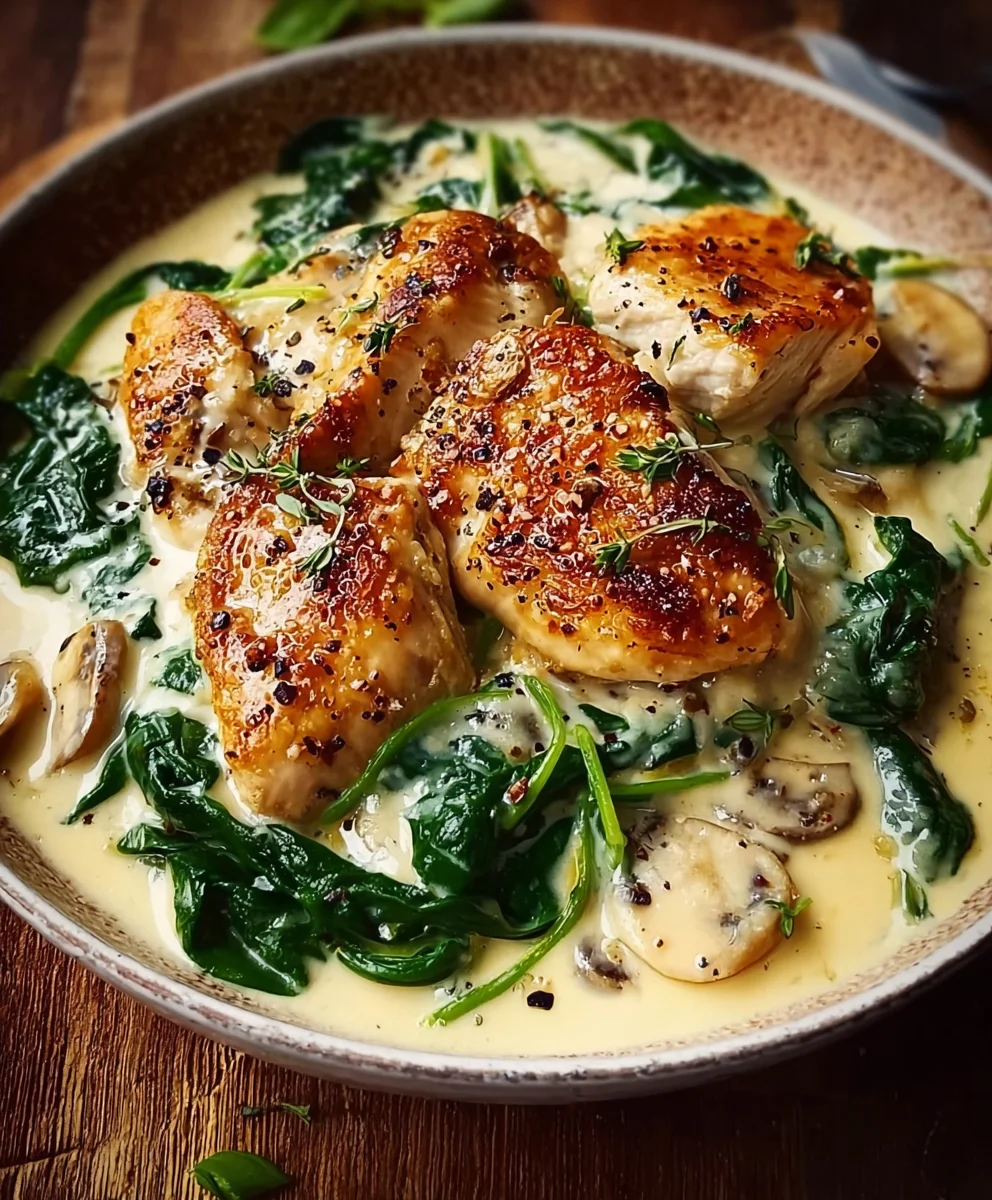 Cremiges Hähnchen mit Spinat in Knoblauch-Parmesan