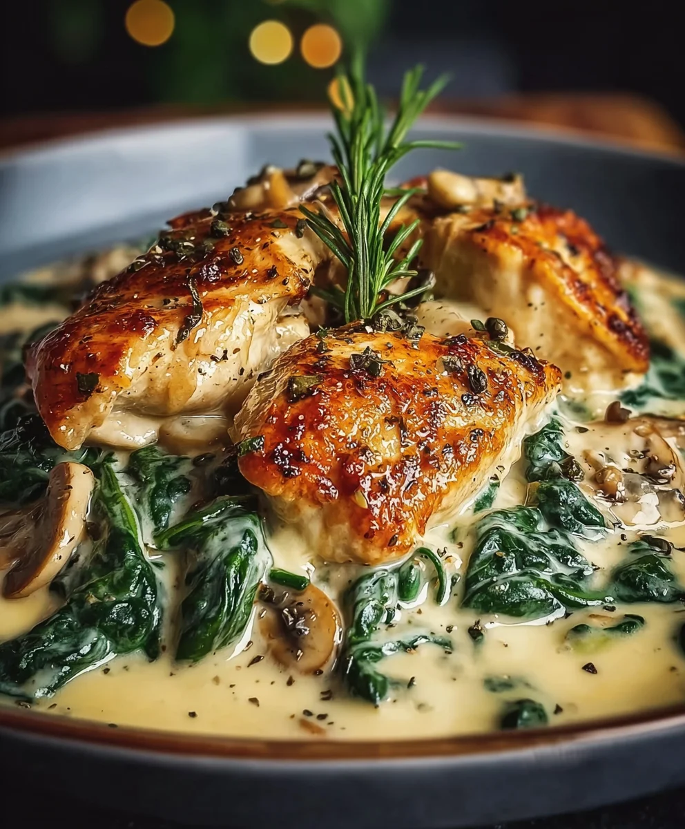 Cremiges Hähnchen mit Spinat in Knoblauch-Parmesan