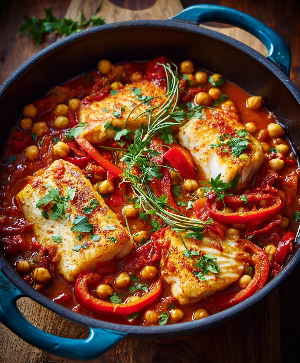 Mediterraner Fischtopf: Kichererbse & Paprika - Leicht & Lecker