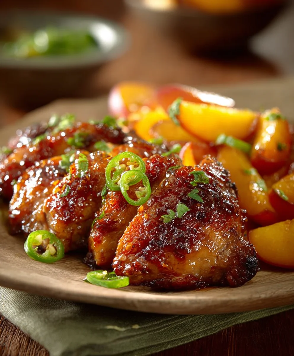 Glasiertes Rindfleisch mit Pfirsich & Jalapeño – Süß-scharf