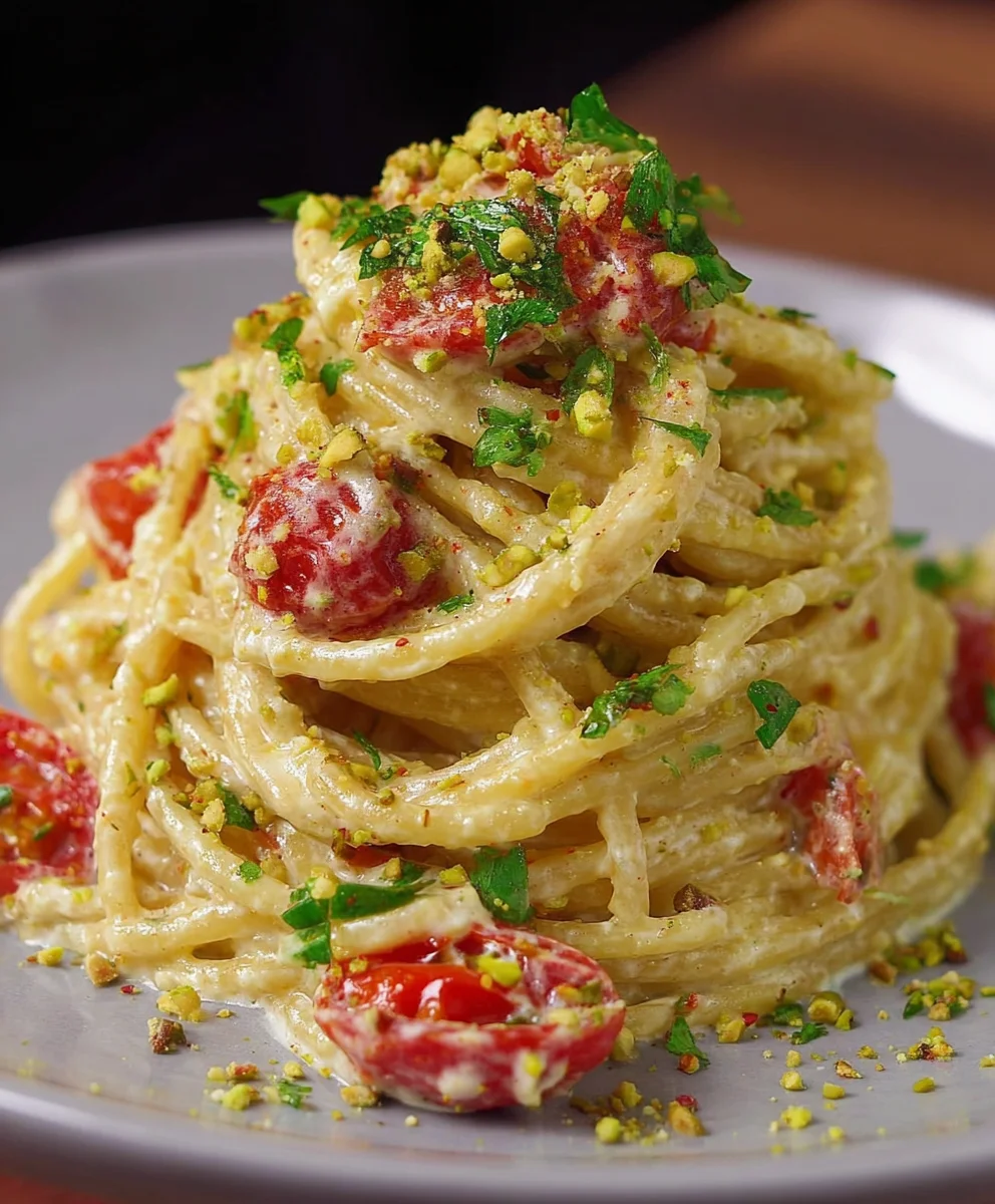 Spaghetti Ricotta Pistazie mit Tomaten – Cremig, Schnell