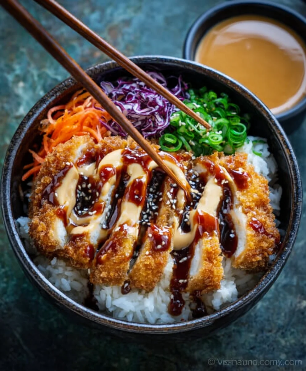 Japanische Katsu Bowl mit Rindfleisch & Tonkatsu Sauce