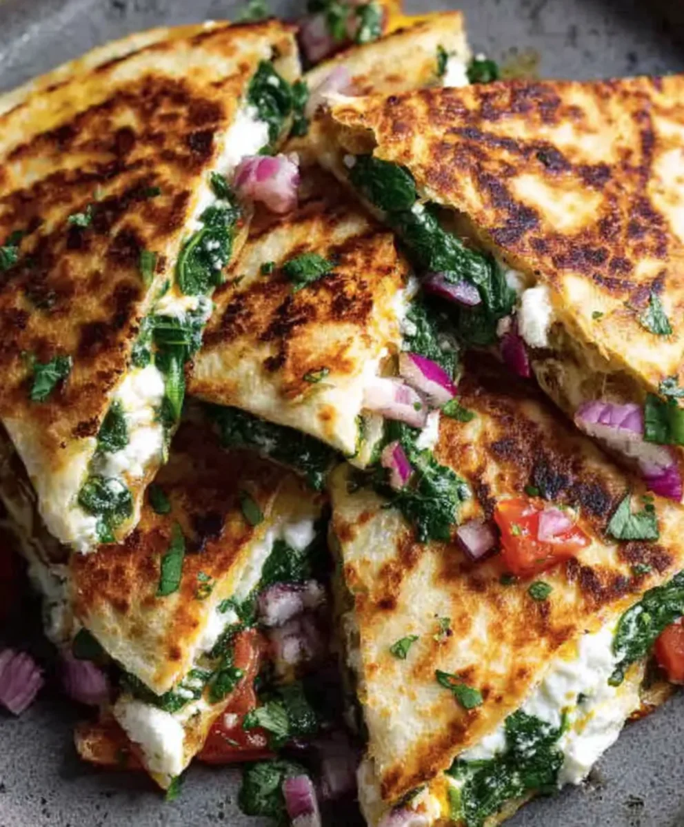 Mediterrane Spinat-Quesadillas mit Feta & Mozzarella