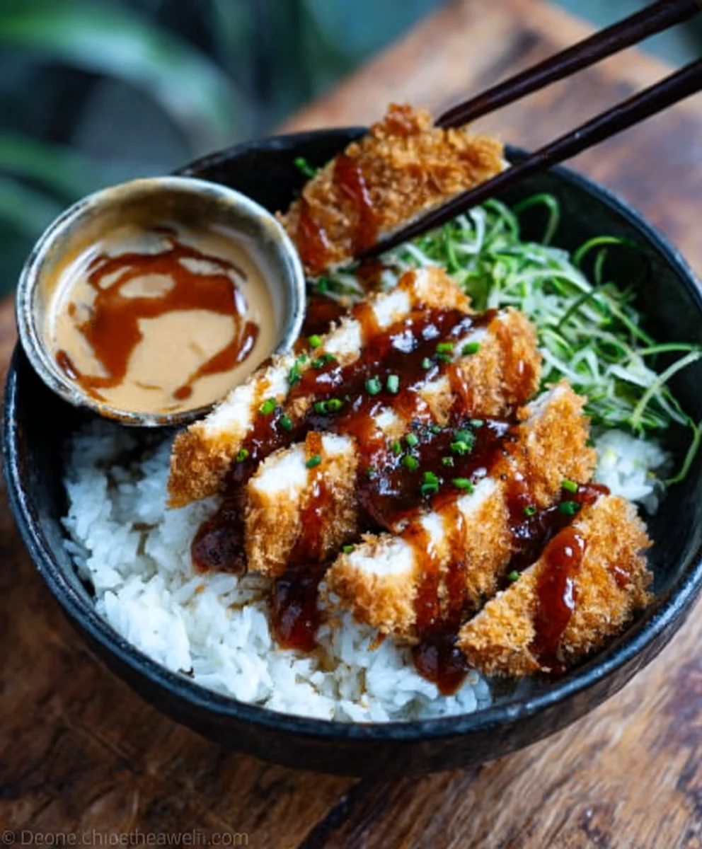 Japanische Katsu Bowl mit Rindfleisch & Tonkatsu Sauce