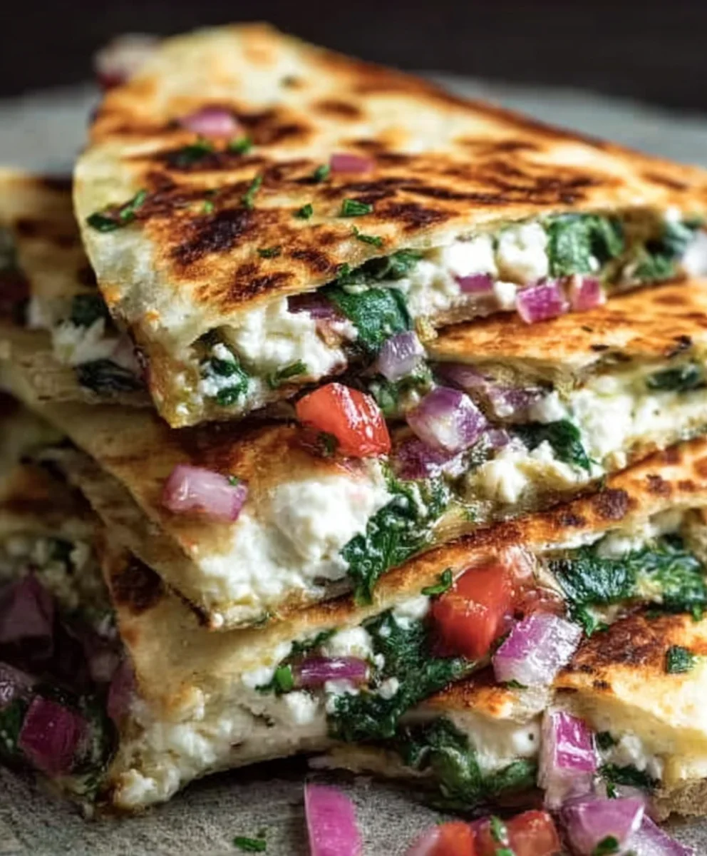Mediterrane Spinat-Quesadillas mit Feta & Mozzarella