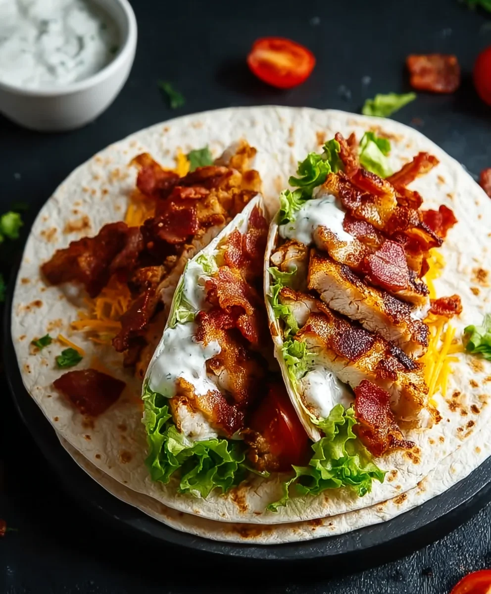 Knuspriges Hähnchen-Rindfleisch-Speck-Ranch-Wrap