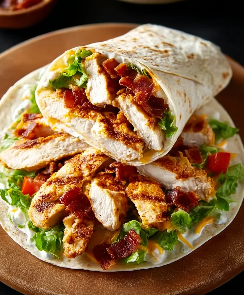 Knuspriges Hähnchen-Rindfleisch-Speck-Ranch-Wrap