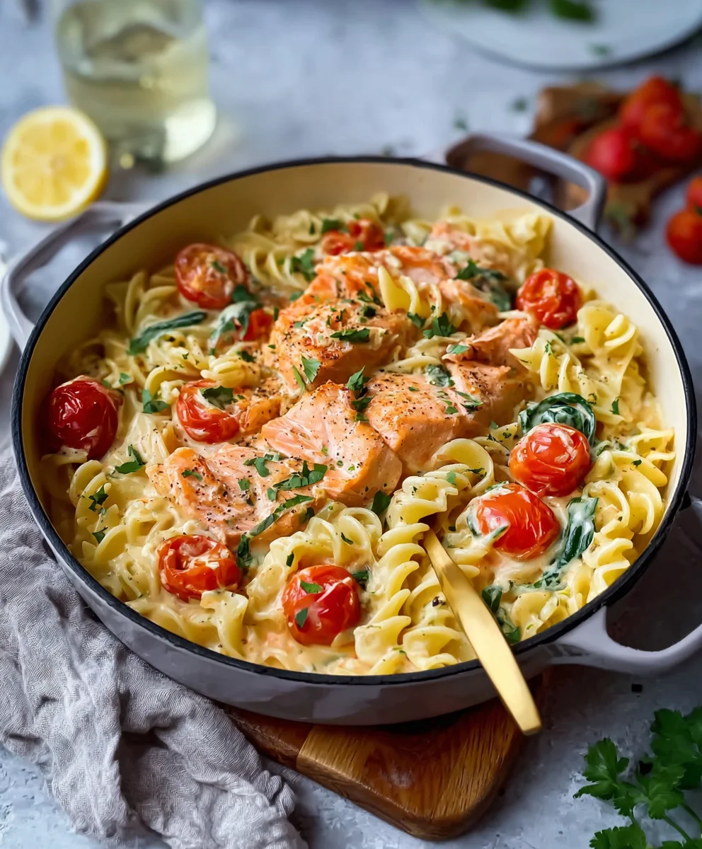 Ofen Lachs Pasta mit Tomaten: Cremig & schnell (30 Min)