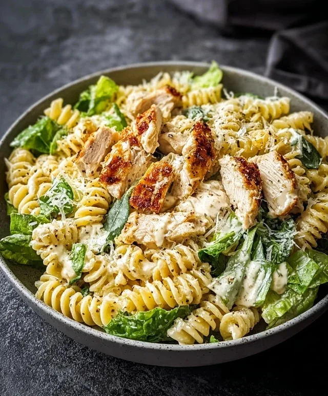 Cremige Chicken Caesar Pasta-Salat-Kreation