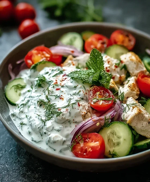 Mediterrane Köstlichkeit Tzatziki Hähnchensalat