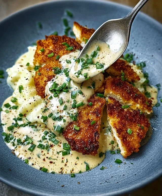 Knuspriges Parmesan-Hähnchen mit cremiger Knoblauchsoße